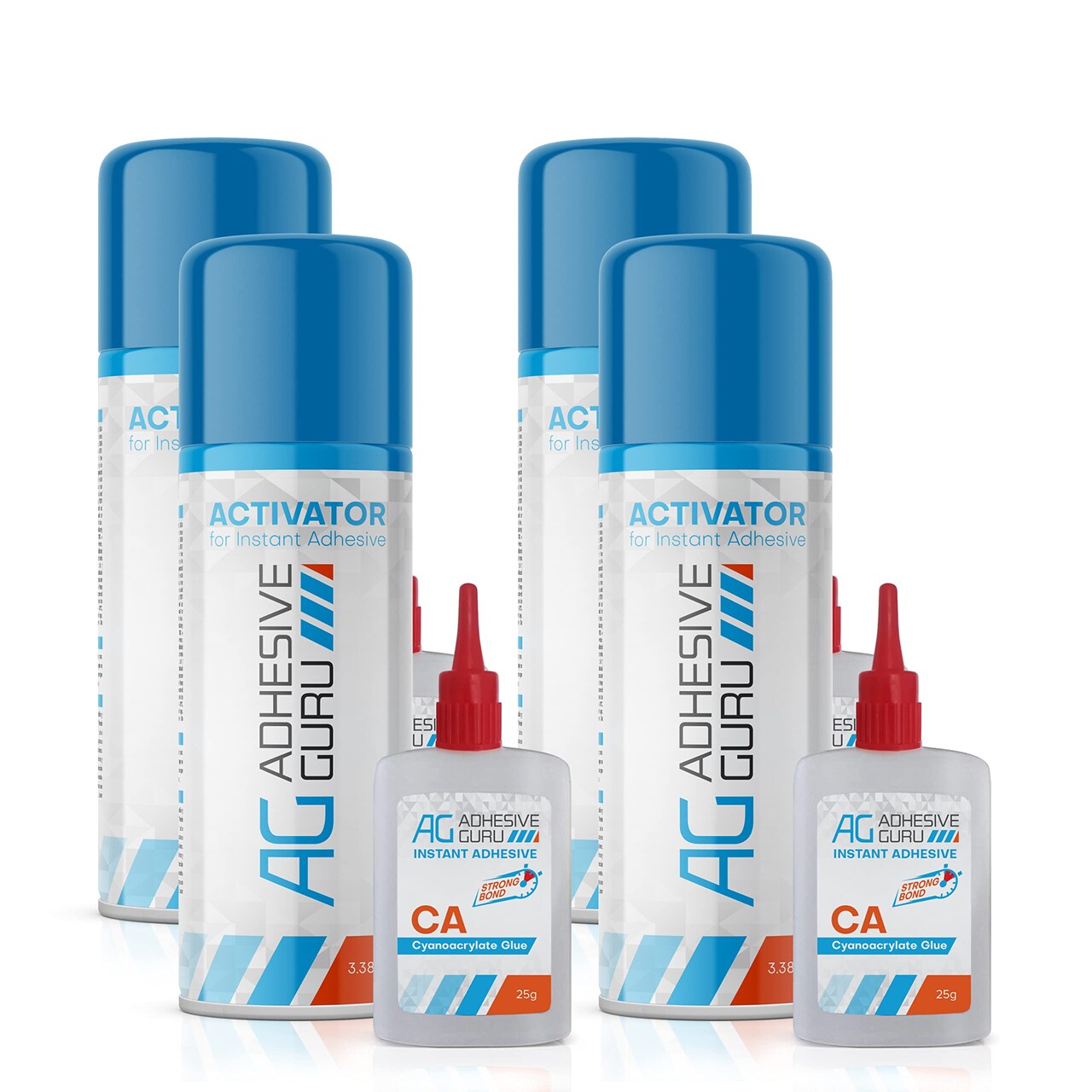 ADHESIVE GURU AG210 CA Glue (0.9 oz) & Activator Spray Set (3.38 fl oz), Transparent Super Glue and Accelerator Kit